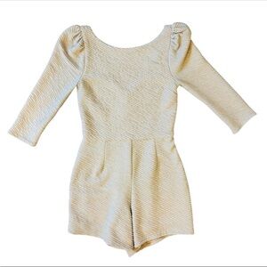 Ark & Co. Kids Girl Textured Knit Cream Romper with Puffed Sleeves Size Small